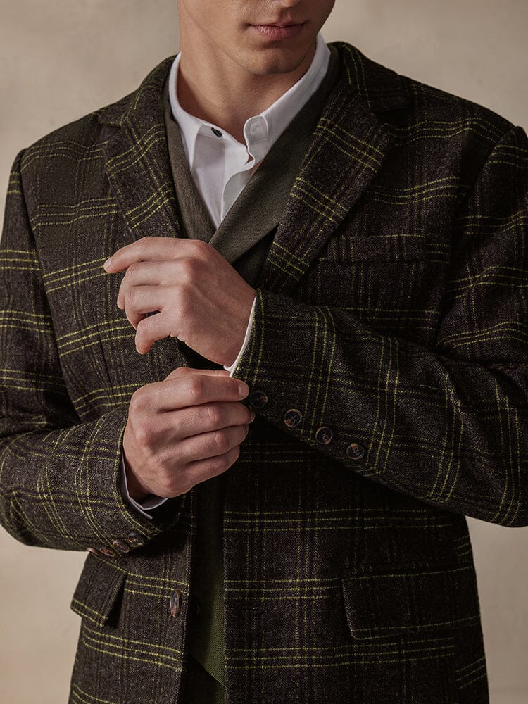 Vintage Plaid Wool Blend Blazer Jacket