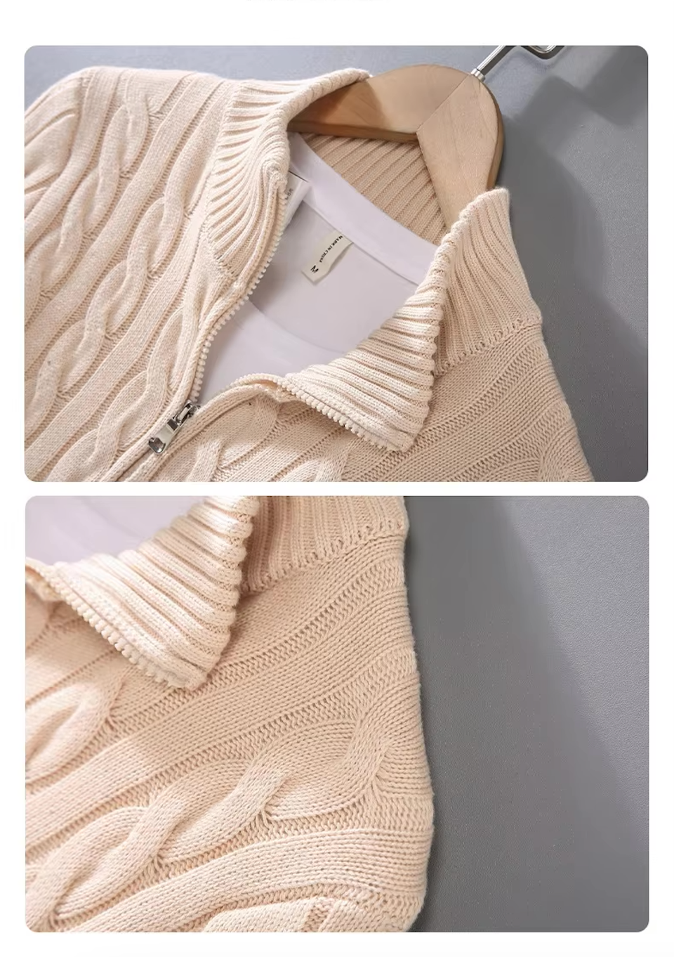 TAEBAEK ZIPPED CABLE SWEATER