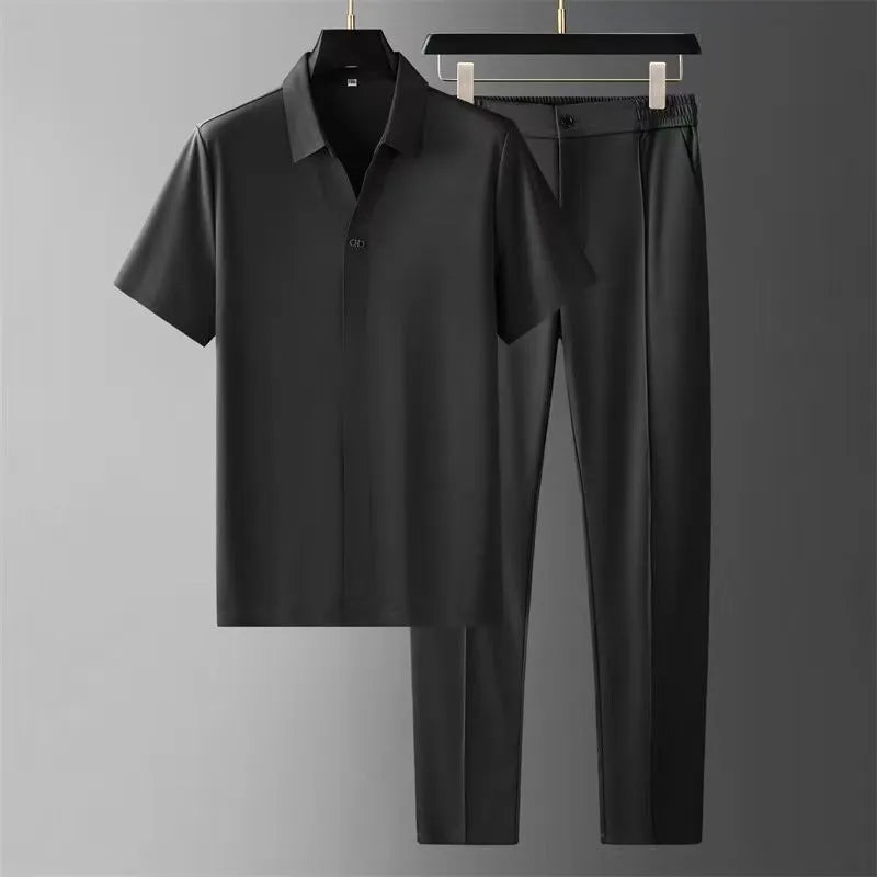 LESURE | Ultra-thin Silky Ice Silk Seamless Short Sleeve Shirt Outfit