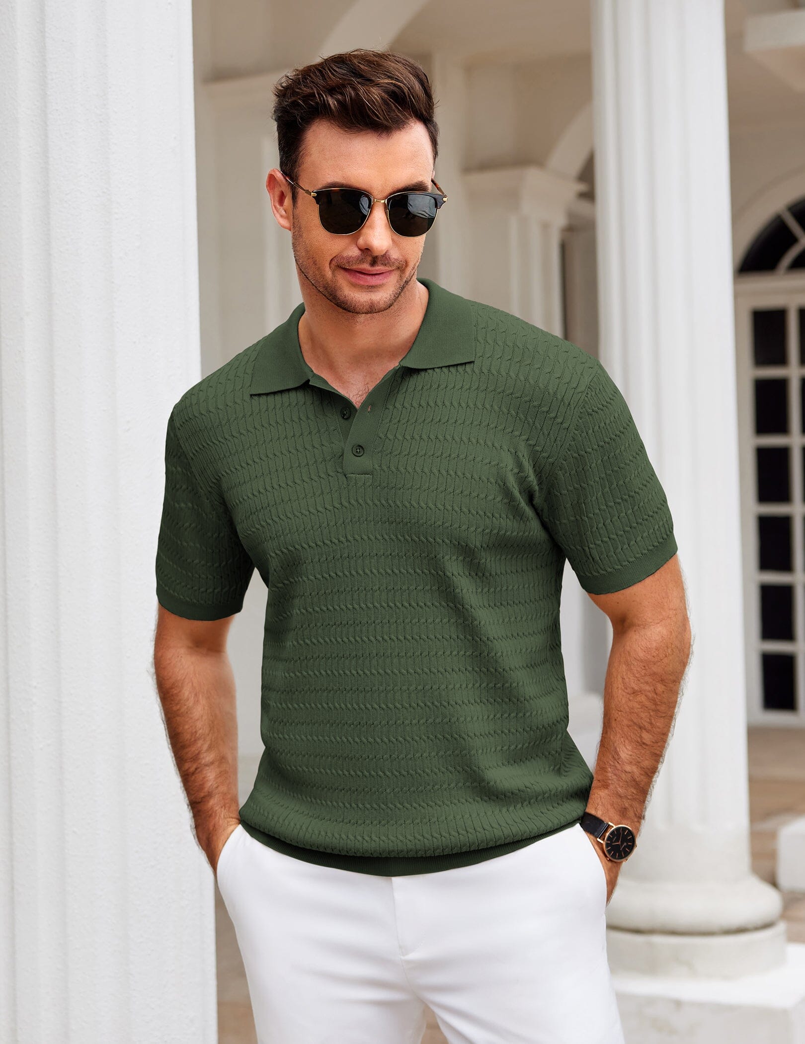 Casual Textured Knit Polo Shirt (US Only)