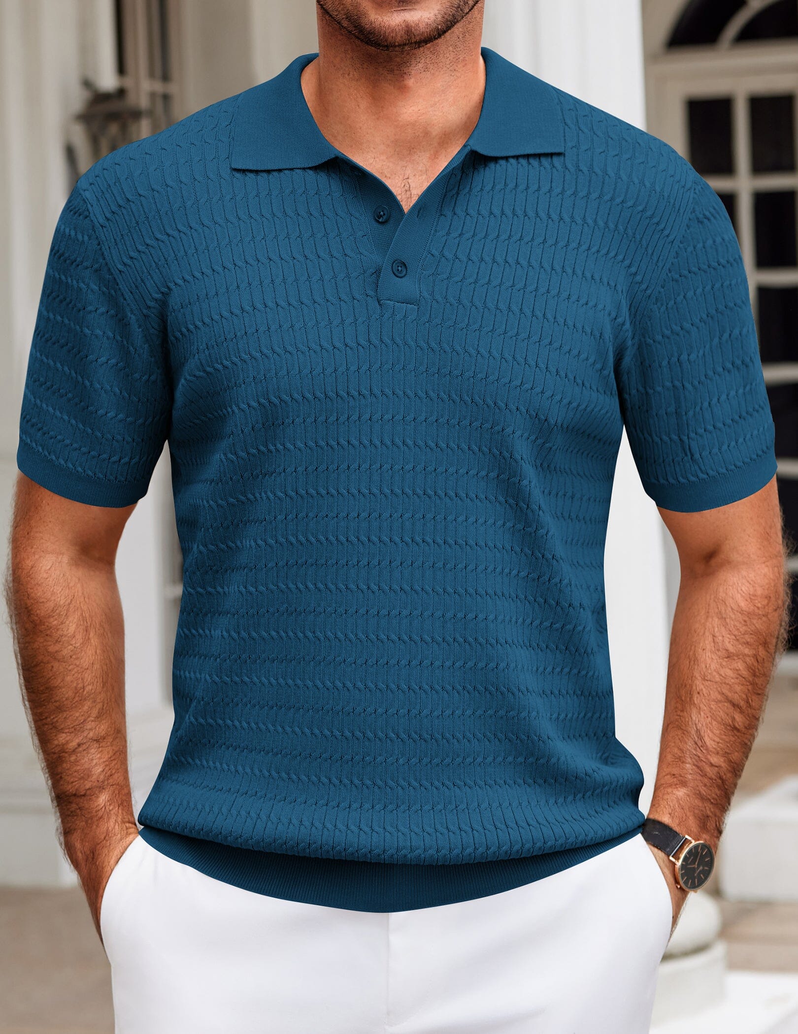 Casual Textured Knit Polo Shirt (US Only)