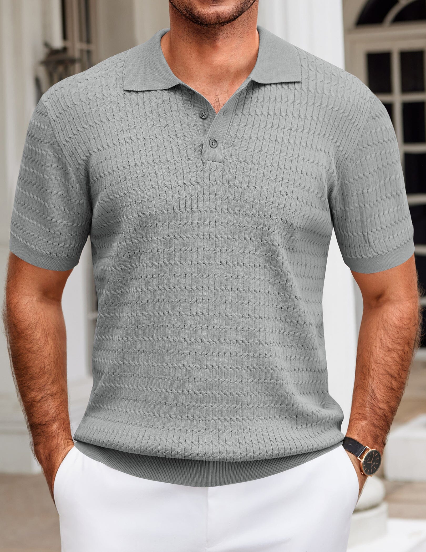 Casual Textured Knit Polo Shirt (US Only)