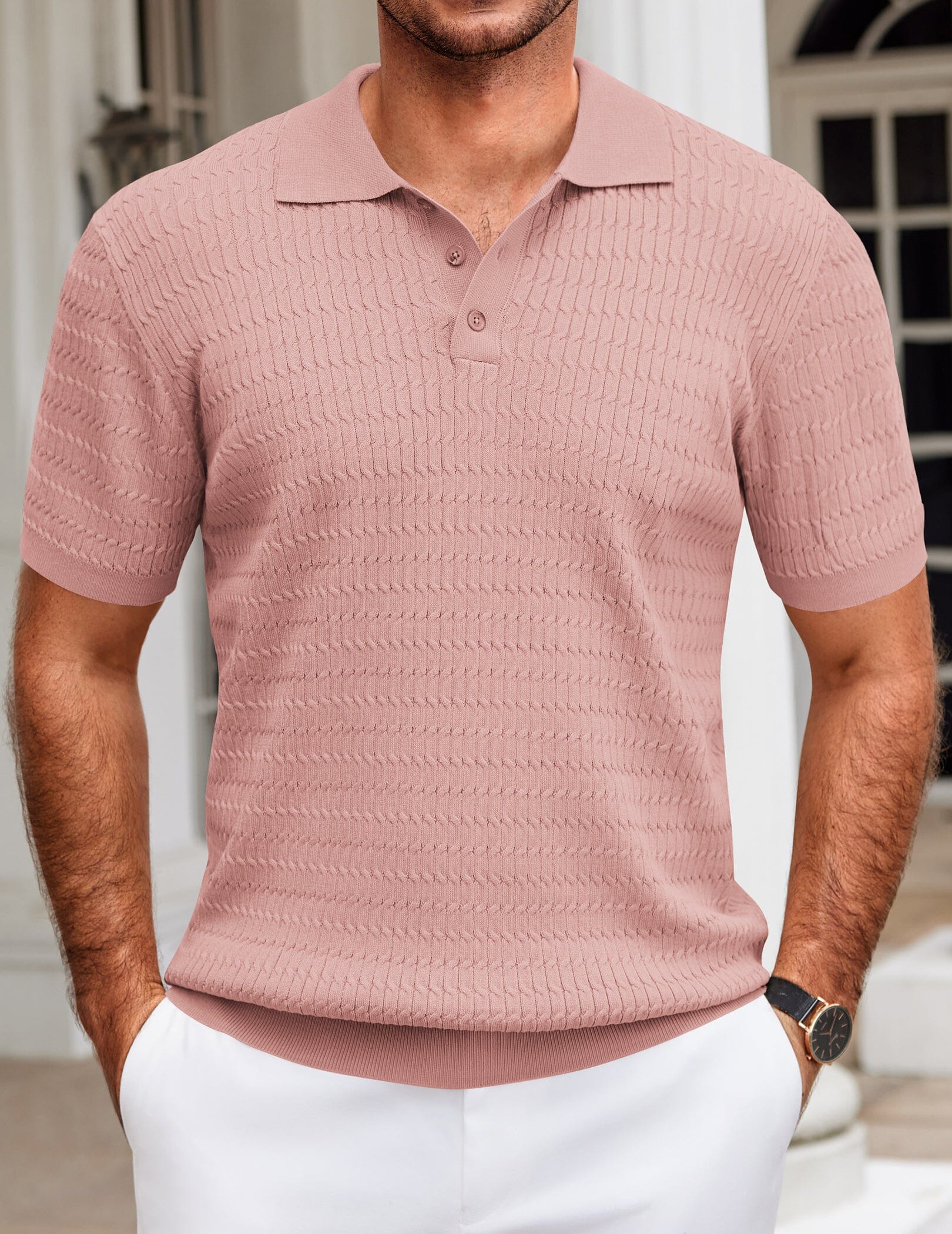 Casual Textured Knit Polo Shirt (US Only)