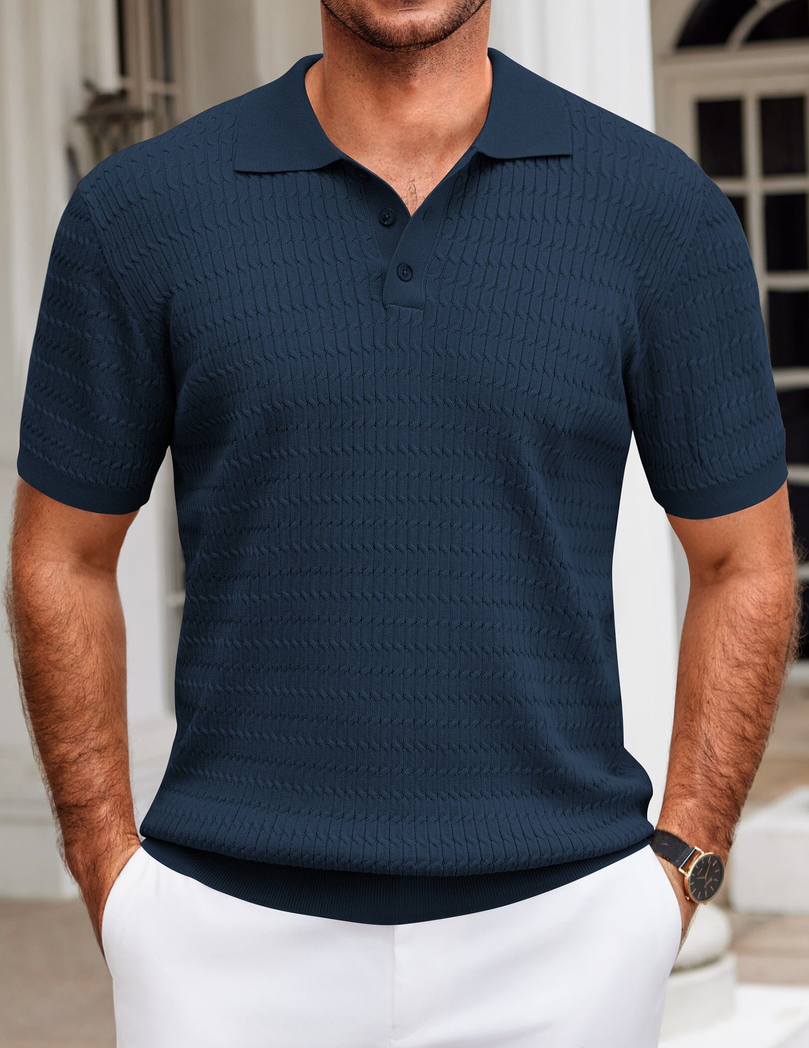 Casual Textured Knit Polo Shirt (US Only)