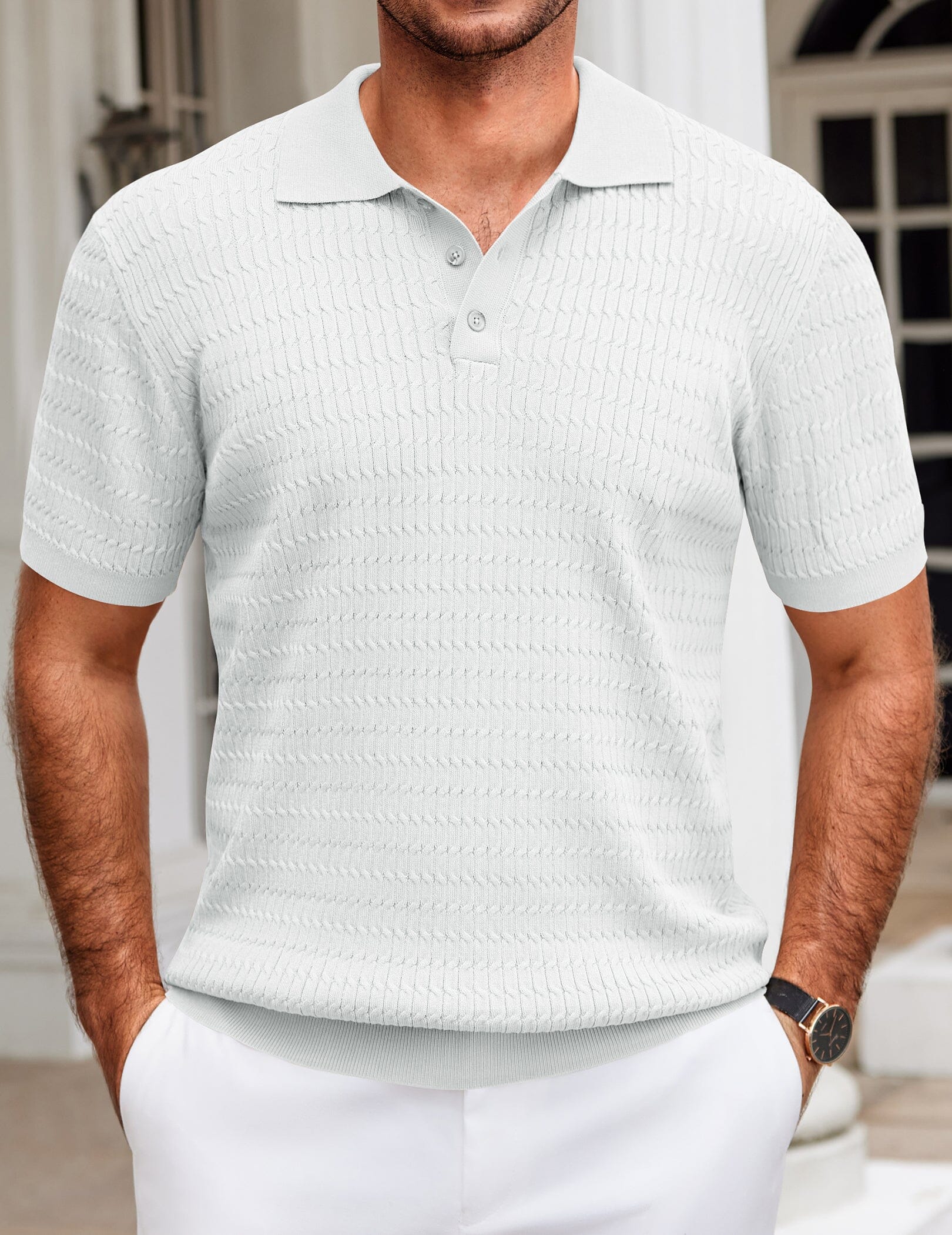 Casual Textured Knit Polo Shirt (US Only)