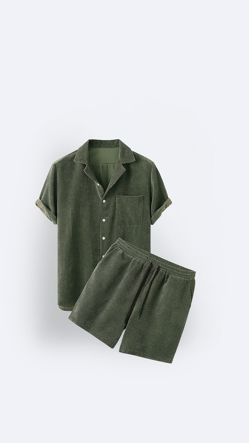 Corduroy Short Sleeve Suit Two Piece