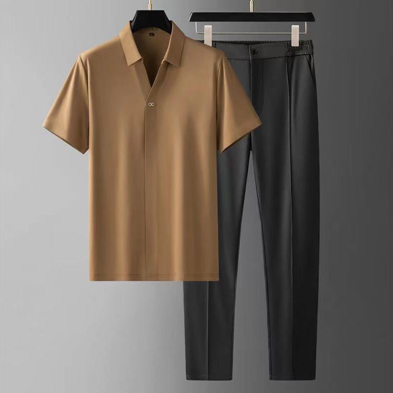 LESURE | Ultra-thin Silky Ice Silk Seamless Short Sleeve Shirt Outfit